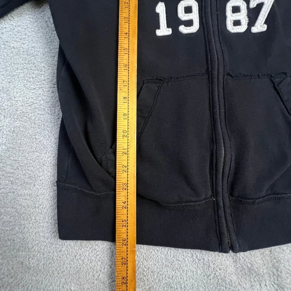 Aeropostale Mens Hoodie Large Black Sweatshirt FullZip Aero NYC 1987 Graphic Y2K